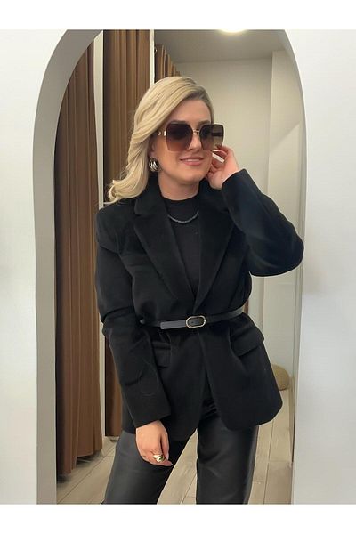 MELTEM TUĞAN Premium Quality Thai Feather Blazer Black