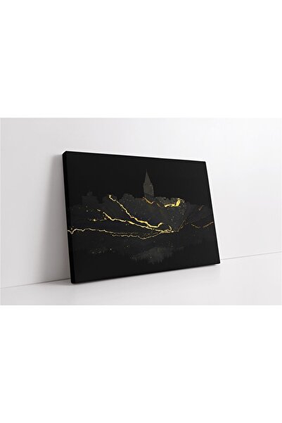 Tablosan Pictură pe pânză cu model abstract a Turnului Galata, gri auriu