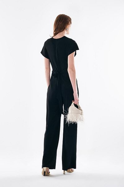 EXPLOSION Wide Leg Jumpsuit with Tie Knot Detail at Waist