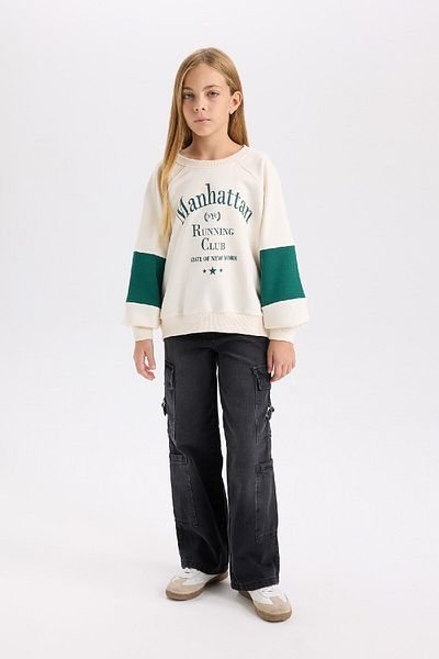 DeFacto Girls Oversize Wide Fit Crew Neck Printed Sweatshirt D1106A824Au