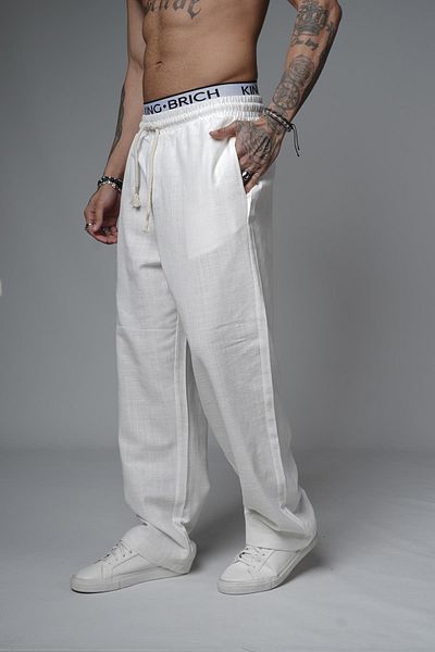 king brich Baggy Fit Straight Linen Trousers