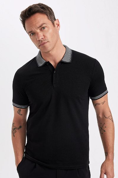 DeFacto Slim Fit, nem hajlítható póló nyakú karszalagos pamut póló D0033axns