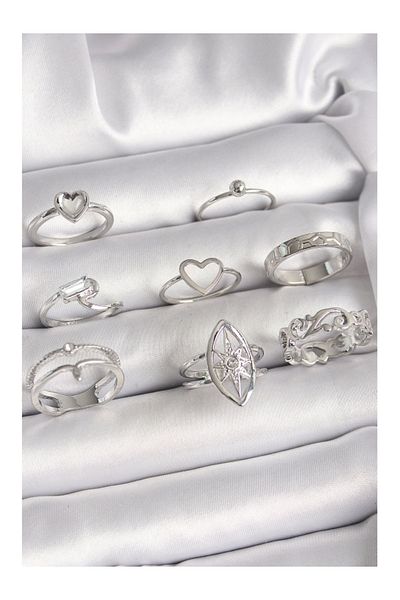 Clariss Brass Silver Color Zircon Stone Heart Pole Star Figure Women's Ring Combination
