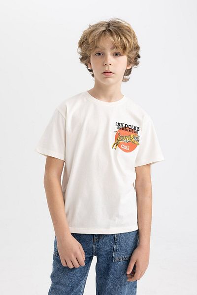 DeFacto Besticktes Kurzarm-T-Shirt für Jungen – Rundhalsausschnitt D0402a824sm