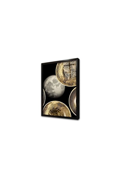 Tablosan Tablou din sticlă cu cercuri de aur negru și lună înrămate