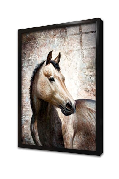 Tablosan Tablou din sticlă înrămată cu cal gri 30x40 Cm