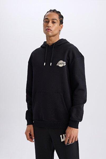 DeFacto Fit Nba Los Angeles Lakers Boxy Fit Kapüşonlu Sırt Baskılı Kalın Sweatshirt A4114ax24wn