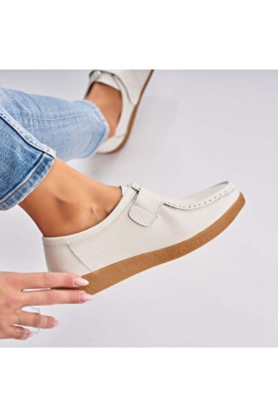 Joana Γυναικεία Μοκασίνια από Φυσικό Δέρμα σε Λευκό Genesi