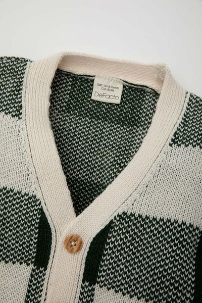 DeFacto Baby Boy Checkered V-Neck Buttoned Knitwear Cardigan A3836A524Au