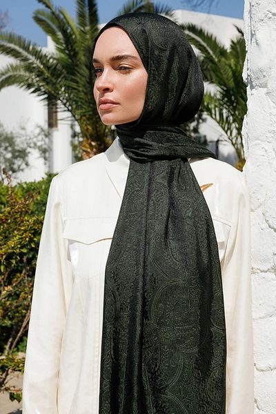 Mooncorn Σάλι Vera Pattern Shine Line Μαύρο-Χακί