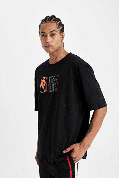 DeFacto Nba Wordmark Oversize Crew Neck Bavlna Potisk na zádech Tričko s krátkým rukávem
