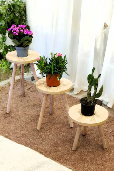 PEKA Saksılık Ahşap Ayaklı 3’lü Dekoratif Raf Çiçeklik Saksı Çiçek Standı