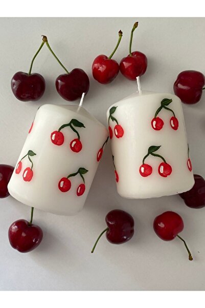 Lights Of Candle Kiraz Desenli Blok Mum(2’li)