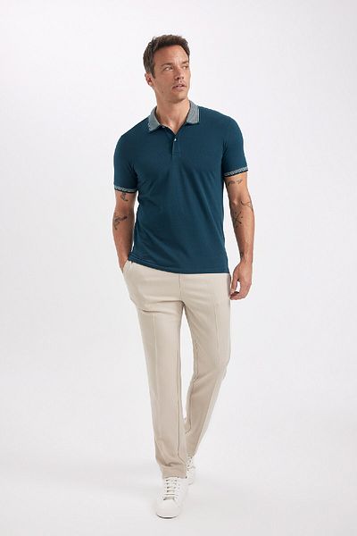 DeFacto Slim Fit, nem hajlítható póló nyakú karszalagos pamut póló D0033axns