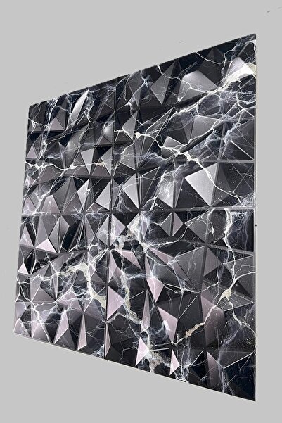 Duvarım لوحة حائط PVC بنمط رخامي ثلاثي الأبعاد نيرو (50-50 سم 4 قطع - 1 متر م...