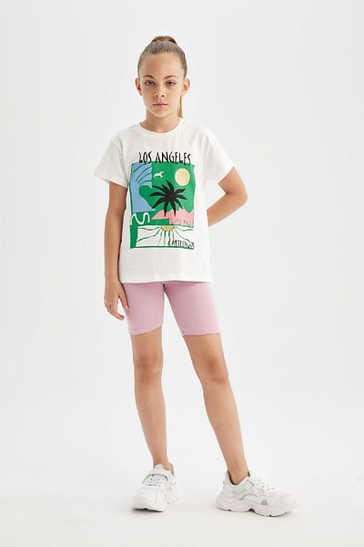 DeFacto Dívčí tričko s krátkým rukávem s potiskem - Crew Neck D0868A824HS