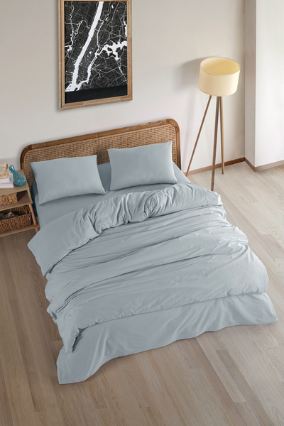 Karden Flower Set de husă de pilota simplă, 100% bumbac - Albastru deschis