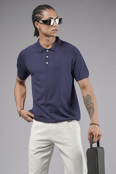king brich Ανδρικό πλεκτό μπλουζάκι Polo Neck Raglan Sleeve