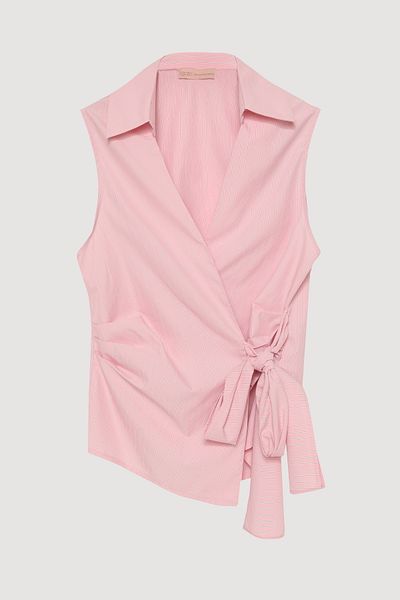 Quzu Pink Stripe Tank Top - Front Tie Detail