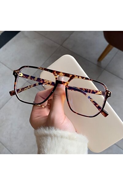 LOOKUP NEW Leopar 54 Ekartman Kare Kemik Şeffaf Kadın Erkek Unisex Mavi Işık ...