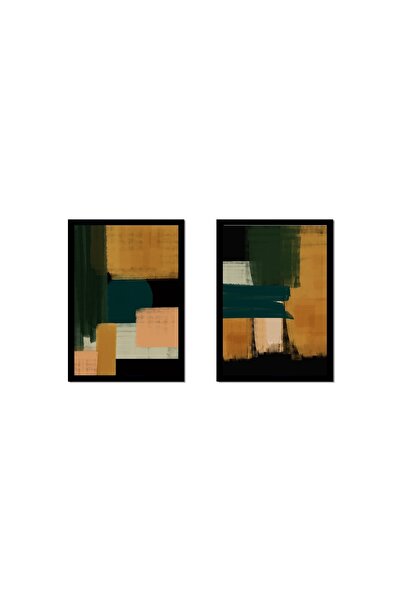 Tablosan Set de pictură MDF cu cadru dublu, galben verde, abstract