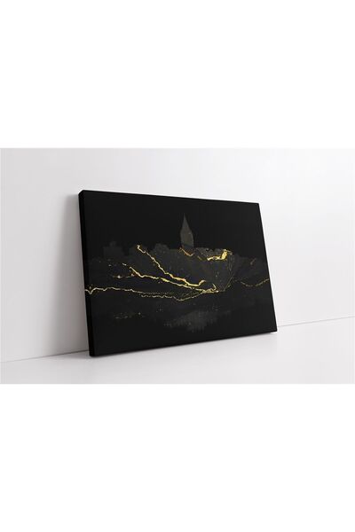 Tablosan Pictură pe pânză cu model abstract a Turnului Galata, gri auriu