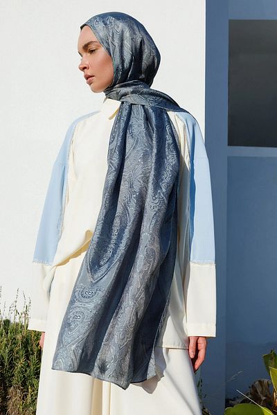 Mooncorn Liva Desen Shine Line Shawl Dark Gray-Light Blue