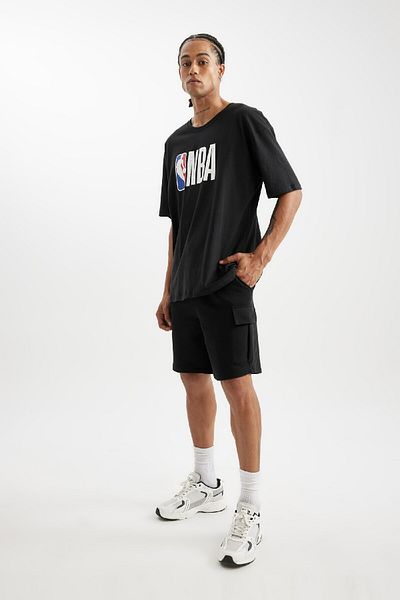 DeFacto Fit Nba Wordmark Oversize Βαμβακερό κοντομάνικο μπλουζάκι με στάμπα με φαρδιά εφαρμογή V0772az