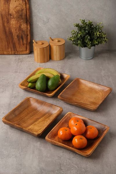 SepetçiBaba Bella - Akasya 4-Piece Square Serving, Breakfast, Cake, Presentation Plate Set