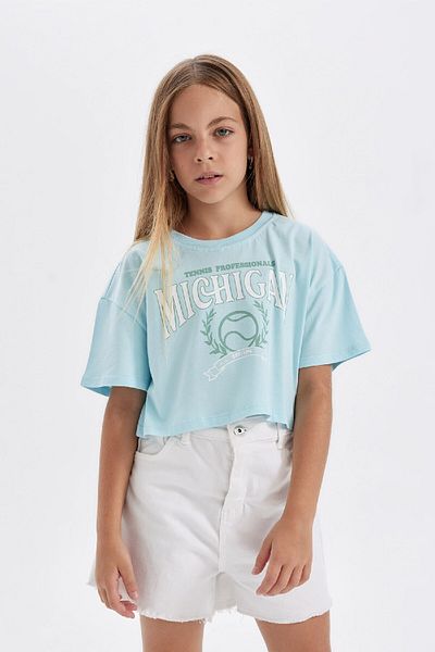 DeFacto Dívčí tričko s potiskem Crop Crew Neck D0869A824HS