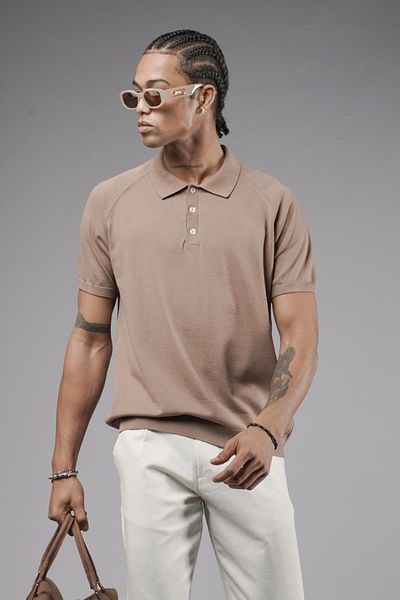 king brich Ανδρικό πλεκτό μπλουζάκι Polo Neck Raglan Sleeve