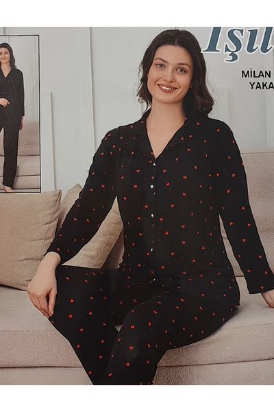 MOJADON Set pijama țesută 100% bumbac cu nasturi inimă