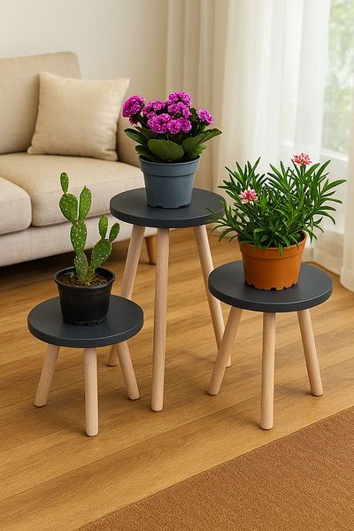 PEKA Wooden Leg 3-Piece Flower Pot Decorative Shelf Flower Pot Flower Stand