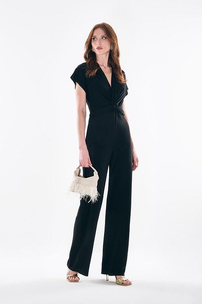 EXPLOSION Wide Leg Jumpsuit with Tie Knot Detail at Waist
