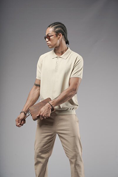 king brich Ανδρικό πλεκτό μπλουζάκι Polo Neck Raglan Sleeve