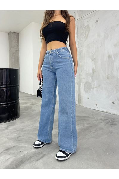 BİKELİFE Blaue Palazzo-Jeans mit hoher Taille