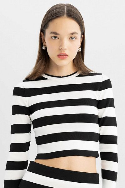 DeFacto Pulover Coool Slim Fit, cu dungi, cu decolteu, tricotaj X6888az24wn