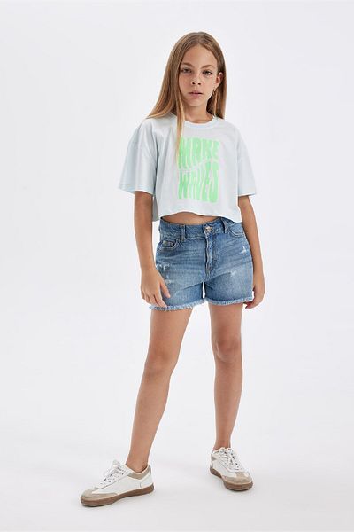 DeFacto Fată - Tricou cu imprimeu cu decolteu rotund D0869A824HS