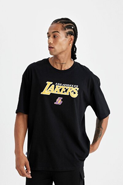 DeFacto Fit Nba Los Angeles Lakers Oversize Geniş Kalıp Bisiklet Yaka Kısa Kollu Tişört T7062az24au