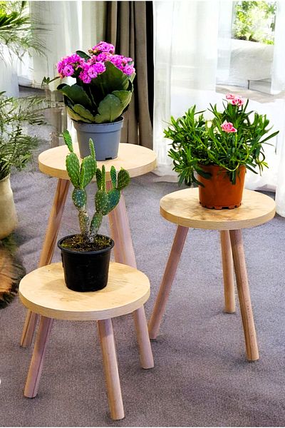 PEKA Wooden Leg 3-Piece Flower Pot Decorative Shelf Flower Pot Flower Stand