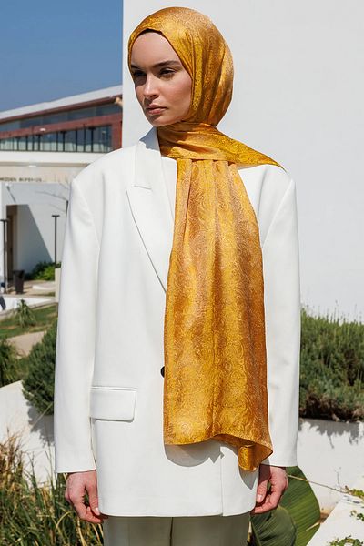 Mooncorn Moren Pattern Shine Line Shawl Mink-Mustard