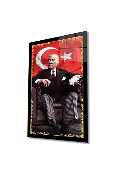idealizbiz Portret Ataturka i staklena slika sa turskom zastavom, moderna sli...