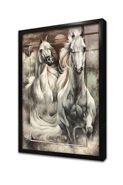 Tablosan Pictură pe sticlă înrămată cu portret de cal alb dublu 30x40 cm