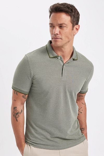 DeFacto Slim Fit, nem hajlítható póló nyakú karszalagos pamut póló D0033axns