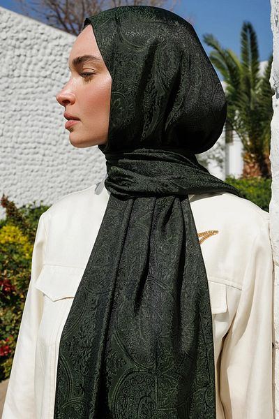 Mooncorn Σάλι Vera Pattern Shine Line Μαύρο-Χακί