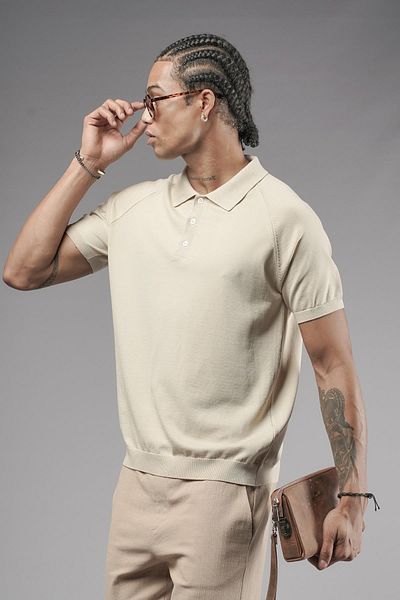 king brich Ανδρικό πλεκτό μπλουζάκι Polo Neck Raglan Sleeve