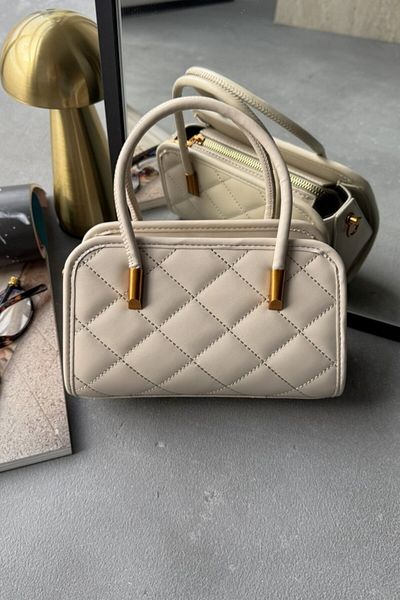 LEONAS Geantă de mână matlasată pentru femei Morganne cremă cu accesorii importate