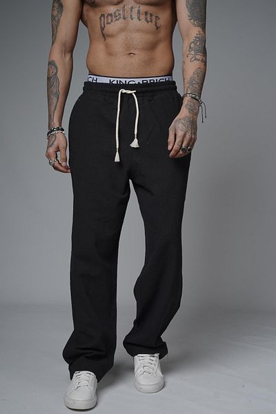 king brich Baggy Fit Straight Linen Trousers