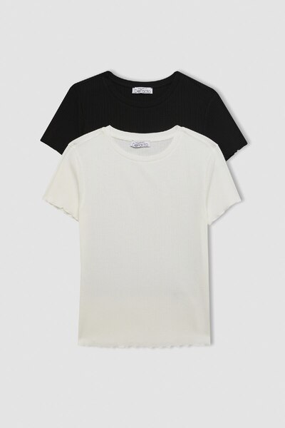 DeFacto Εφαρμοσμένο μπλουζάκι με λαιμόκοψη 2 τεμαχίων με ραβδώσεις καμιζόλ Basic κοντομάνικο μπλουζάκι D1998axns