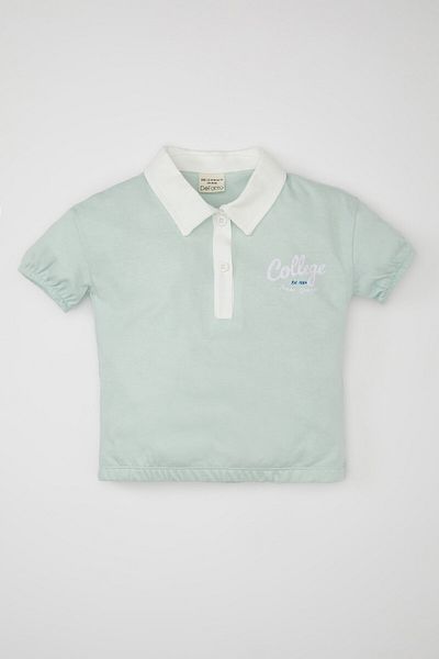 DeFacto Tricou cu guler cămașă imprimat pentru fetiță - mânecă scurtă D0865A524SM